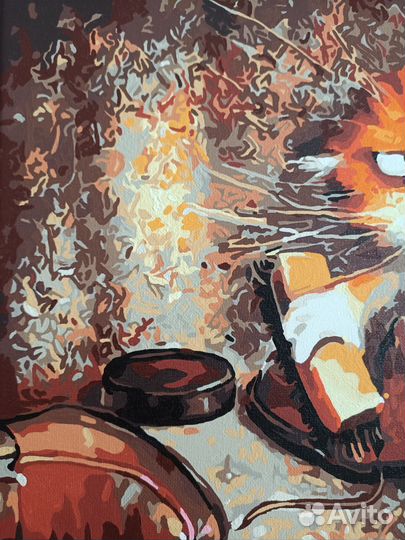 Картина на холсте рыжий кот чистит обувь