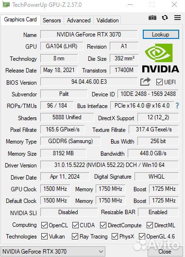 Видеокарта Palit GeForce RTX 3070 GamingPro (LHR)