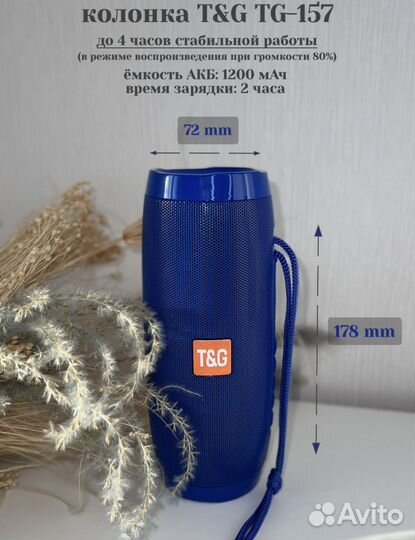 Портативная колонка T&G TG157 Blue