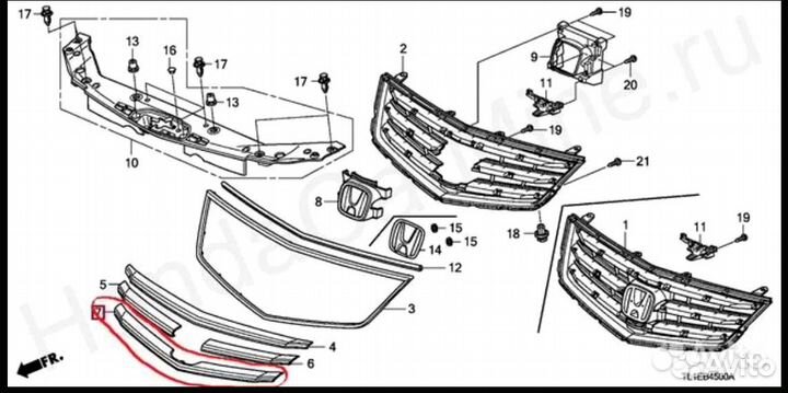 Молдинг решетки радиатора Honda Accord 8 (08-11)