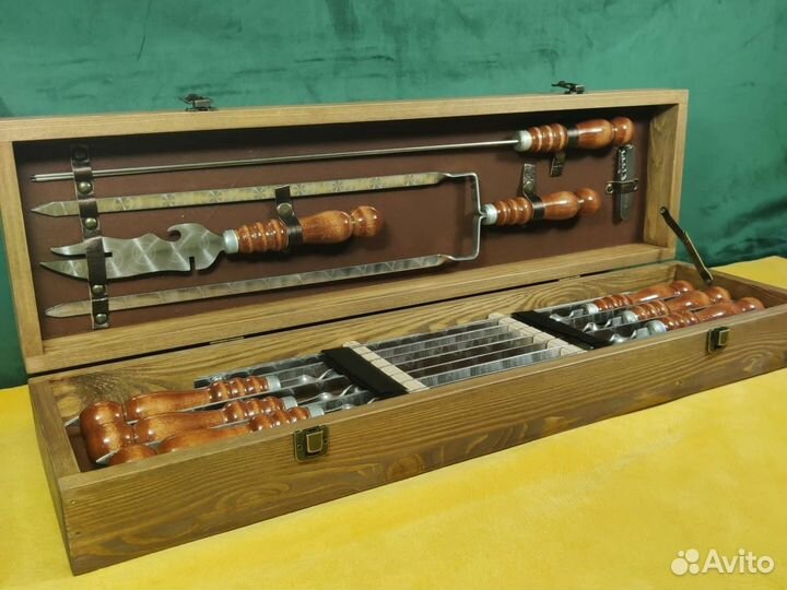 Шампура из нержавейки в дер.чемодане