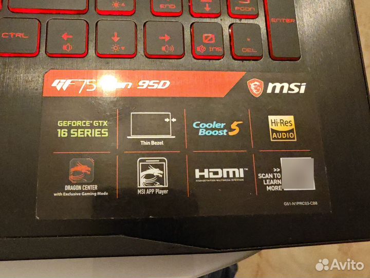 Игровой ноутбук msi GF75 Thin 9SD