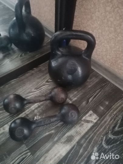 Гиря чугунная 24 кг+2 гантели