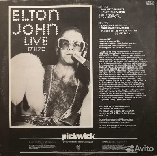 Пластинка - альбом Elton John Live / 17-11-70