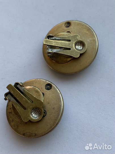 Клипсы серьги винтаж зеленый латунь