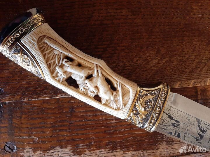 Нож, кость, ручная работа, дамасская сталь, новый