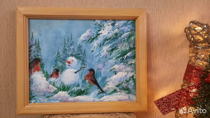 Картина маслом, зима,зимний пейзаж