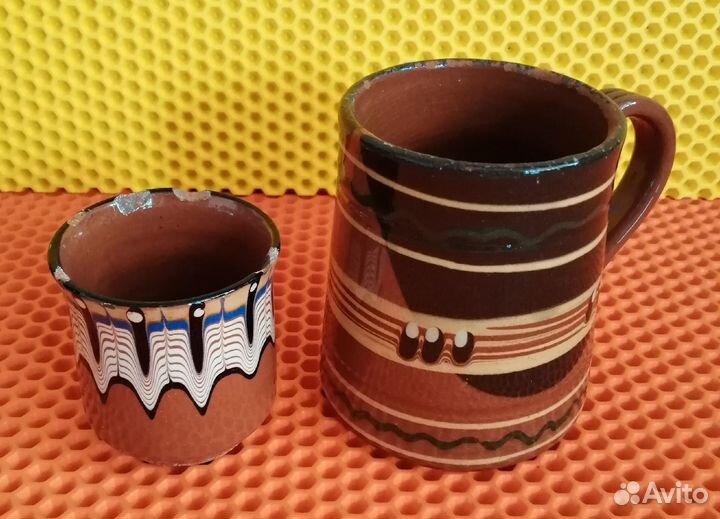 Стакан и кружка из красной глины