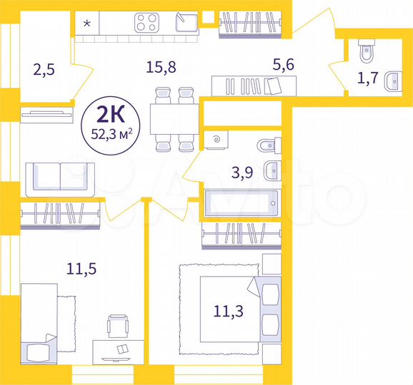 2-к. квартира, 51,1 м², 14/25 эт.