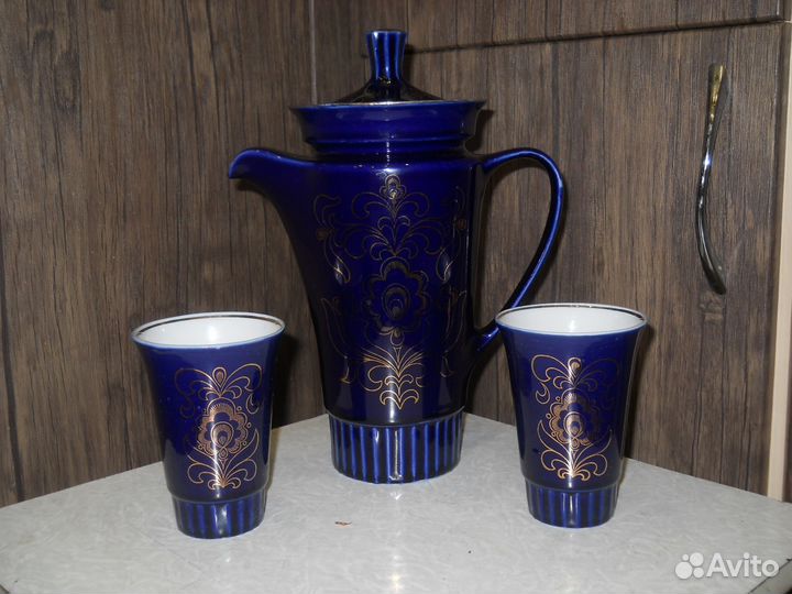 Кувшин и стаканы кобальтовые с позолотой