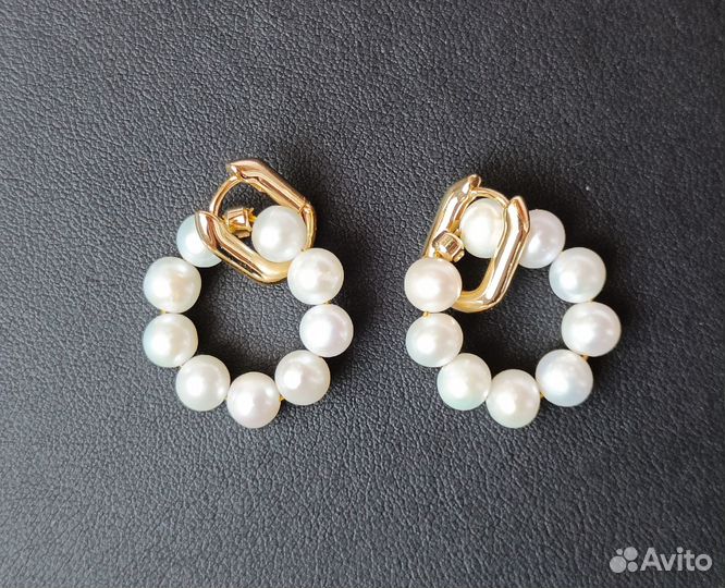 Серьги Конго натуральный Жемчуг и Лабрадор