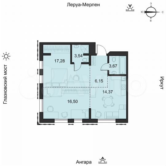 1-к. квартира, 61,6 м², 4/19 эт.