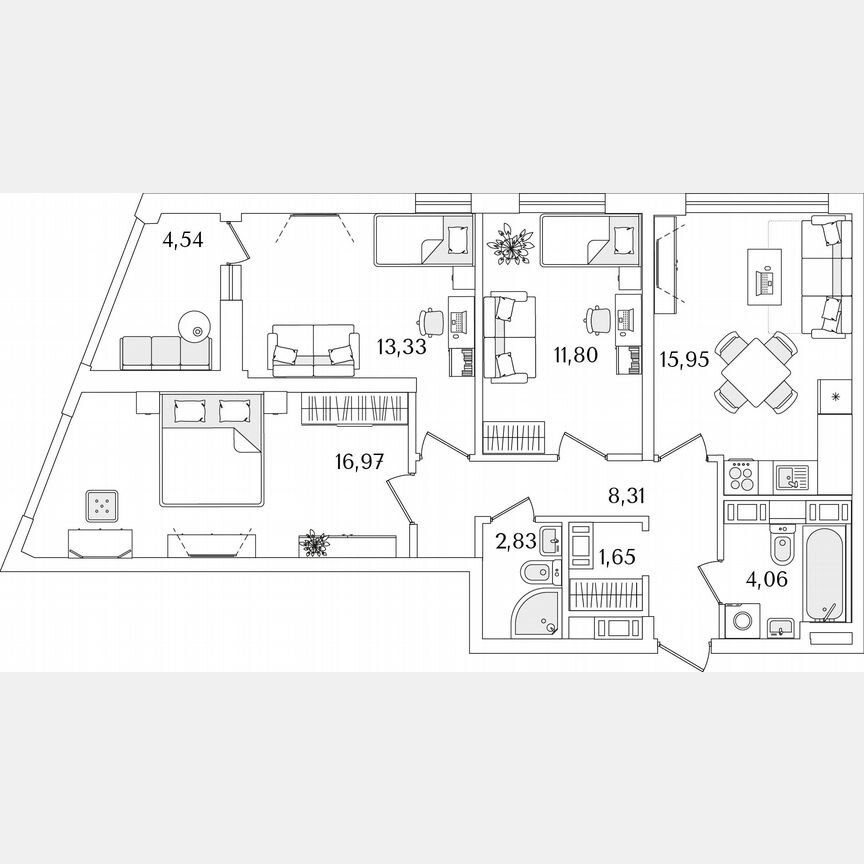 3-к. квартира, 77,2 м², 13/17 эт.