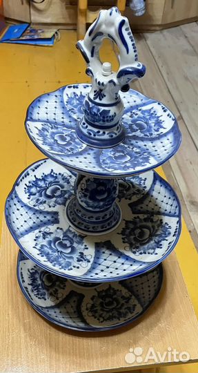 Этажерка Гжель Большая Трех-ярусная