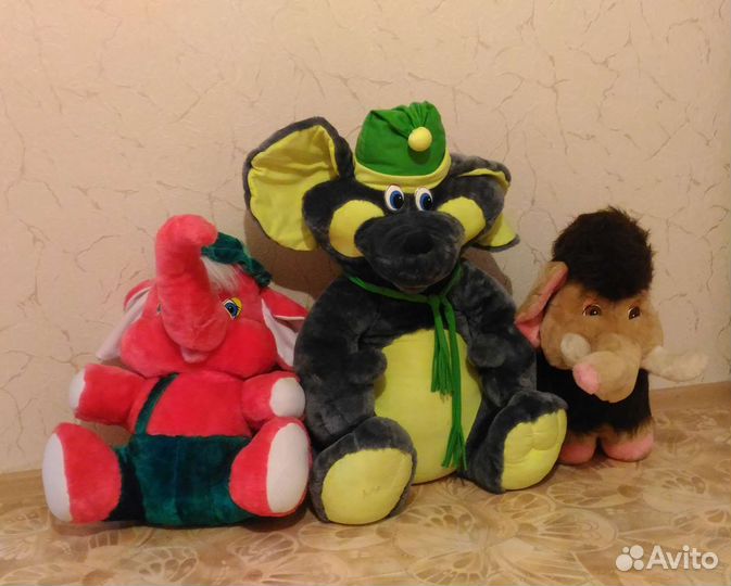 Мягкая игрушка. Мамонтёнок, Слоник, Крыс Крысыч