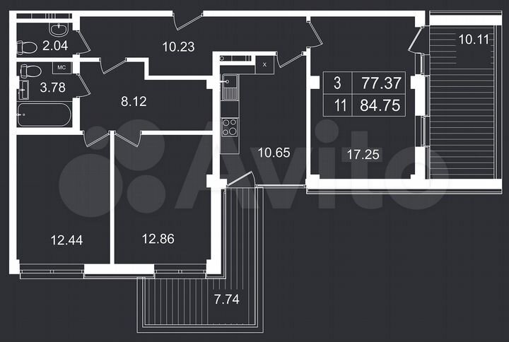 3-к. апартаменты, 84,8 м², 2/8 эт.