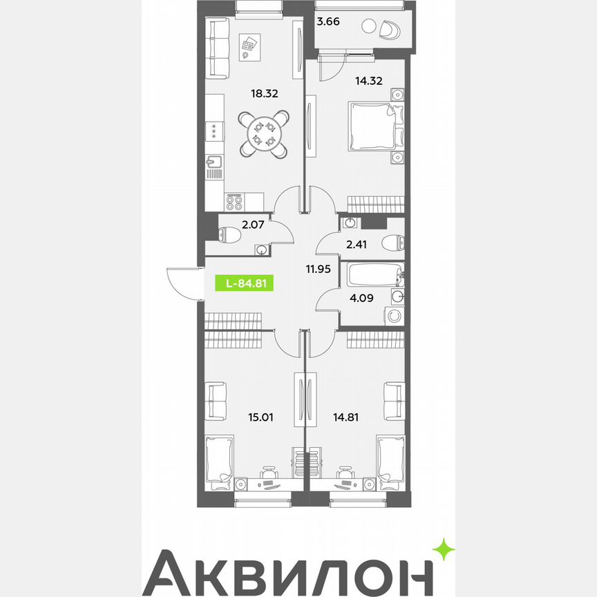 3-к. квартира, 84,8 м², 3/12 эт.