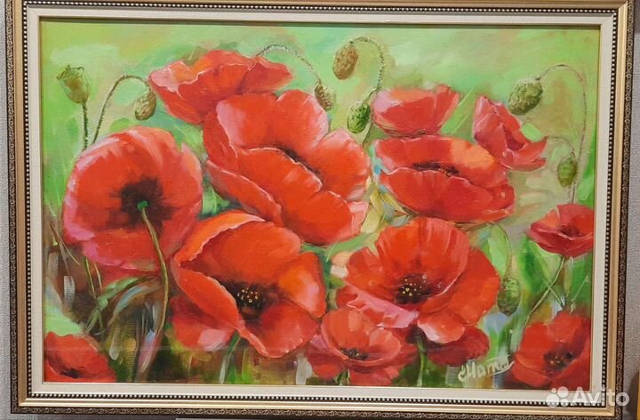 Интерьерная картина маслом на холсте цветы маки