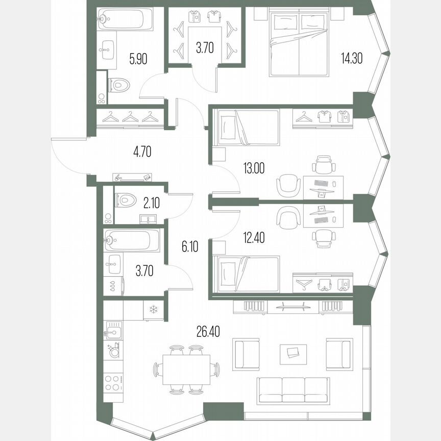 3-к. квартира, 92,3 м², 32/34 эт.