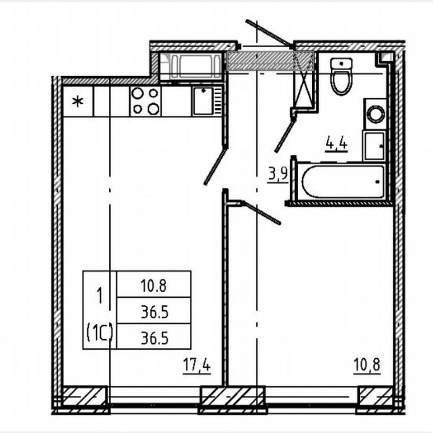 1-к. квартира, 36,5 м², 10/12 эт.
