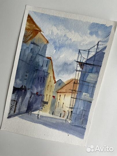 Акварельная картина городской пейзаж
