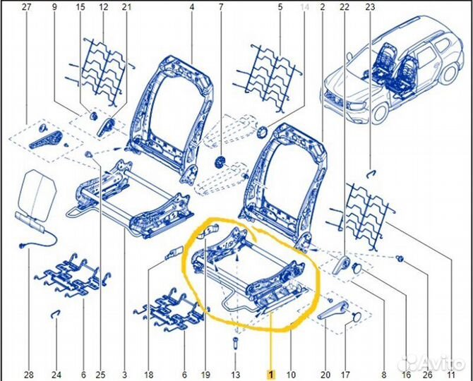 Каркас сидения передний левый Renault Duster HJD