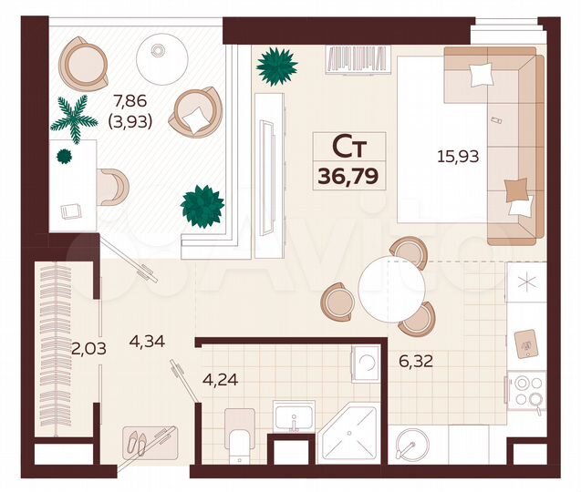 1-к. квартира, 36,8 м², 3/9 эт.