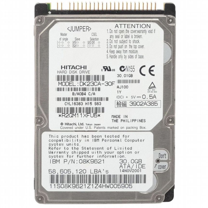 [DK23CA-30F] Жесткий Диск Hitachi 30gb Ide 2,5" Hdd Dk23ca-30f