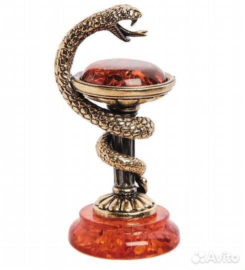 Фигурка Змея сосуд Гигеи (латунь, янтарь) A2163215