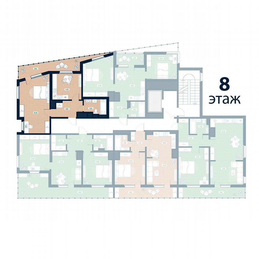 1-к. квартира, 47,9 м², 8/8 эт.