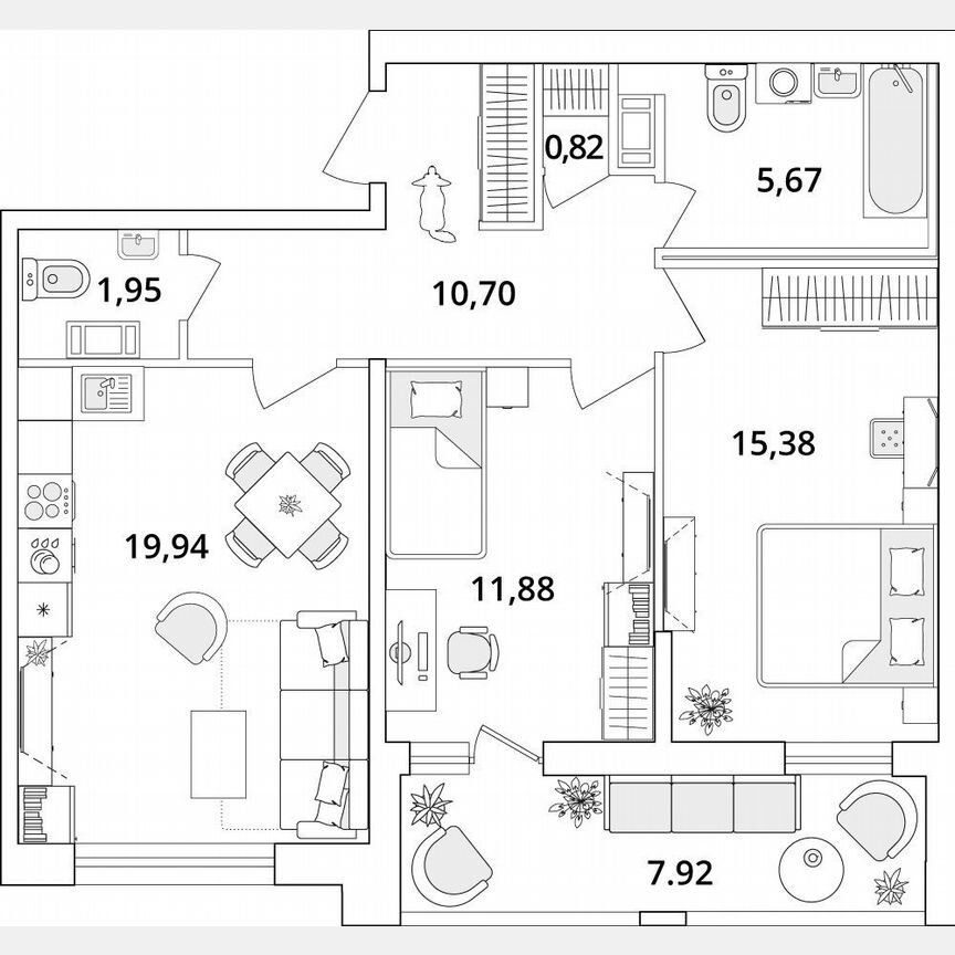 2-к. квартира, 70,3 м², 8/18 эт.