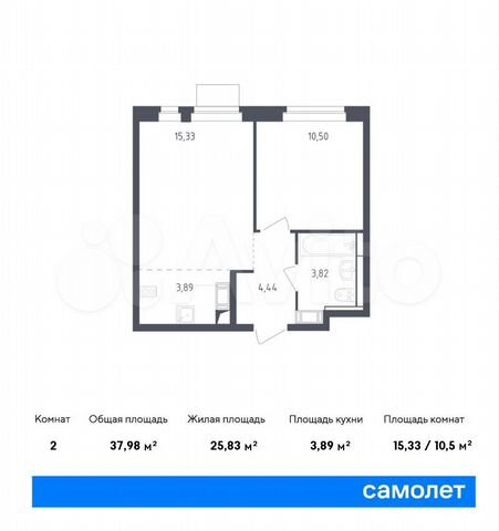 2-к. квартира, 38 м², 9/12 эт.