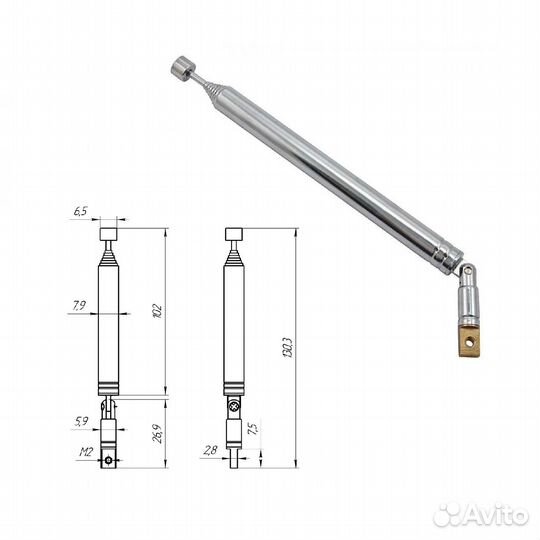 Телескопическая антенна AST-20 D8mm S8 130-550mm