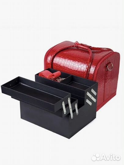 Бьюти-кейс красный лаковый для визажиста/стилиста