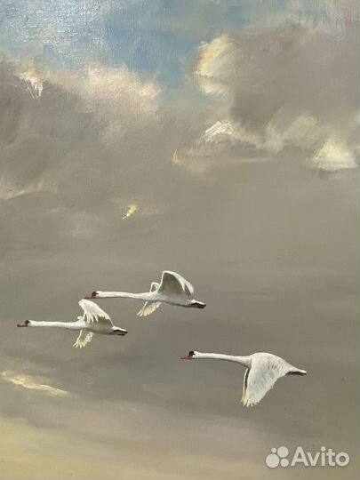 Шикарная Картина «Летят гуси» Холст масло. Герма