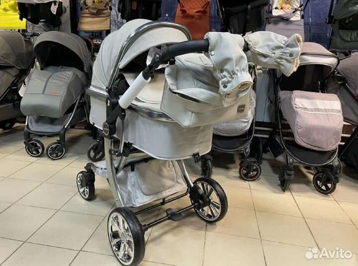 Коляска 2в1 по желанию 3в1 (Кожа серый)