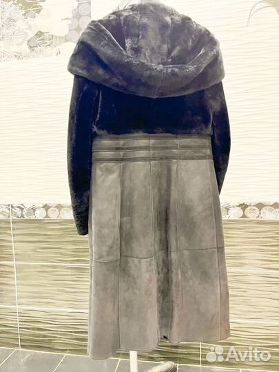 Дублёнка длинная с капюшоном