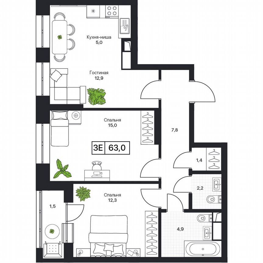 3-к. квартира, 63 м², 14/17 эт.