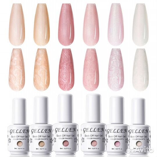 Гель-лаки для ногтей pearl gel 6 шт 8 мл Розовый п