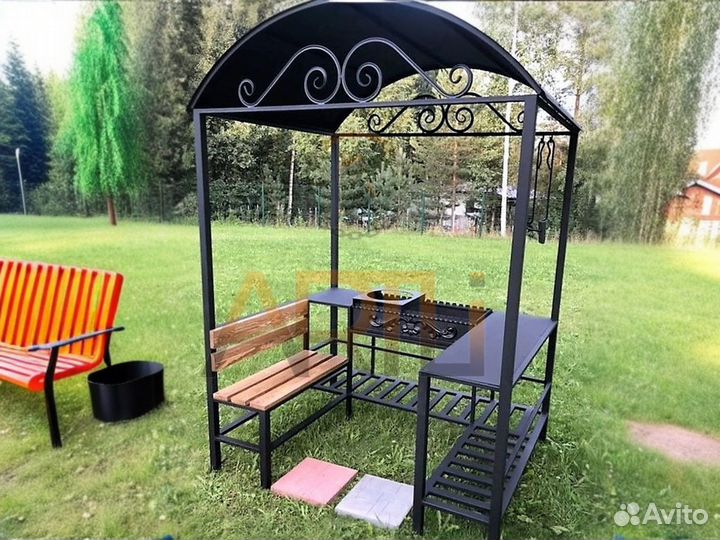 Кованые Мангалы с крышей и печью под казан