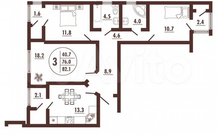 3-к. квартира, 82,1 м², 8/23 эт.