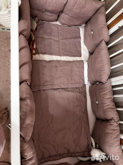 Бортики в кроватку постельный комплект лен