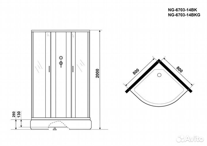 Душевая кабина Niagara NG-6703-14BK (800х800х2000)