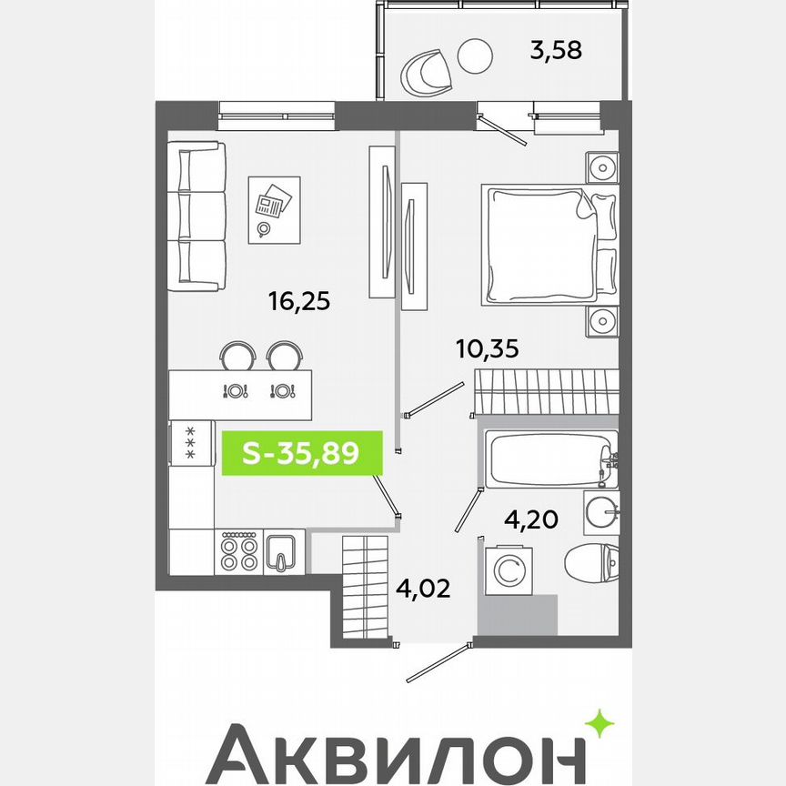 1-к. квартира, 35,9 м², 8/12 эт.