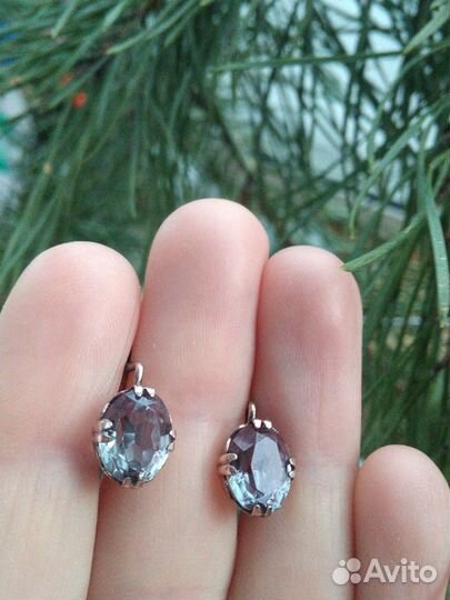 Серьги с александритами. Серебро СССР