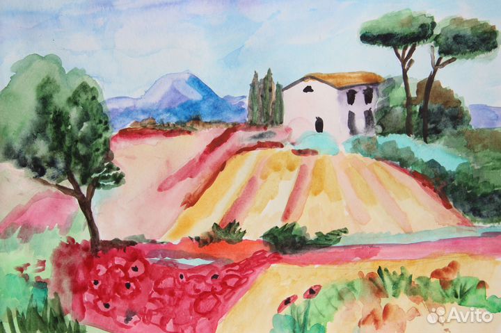 Картина акварелью, А3 в раме