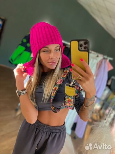 Шапка - ушанка зимняя вязанная розовая