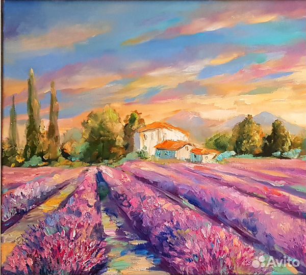 Картина Прованс пейзаж маслом на холсте лаванда