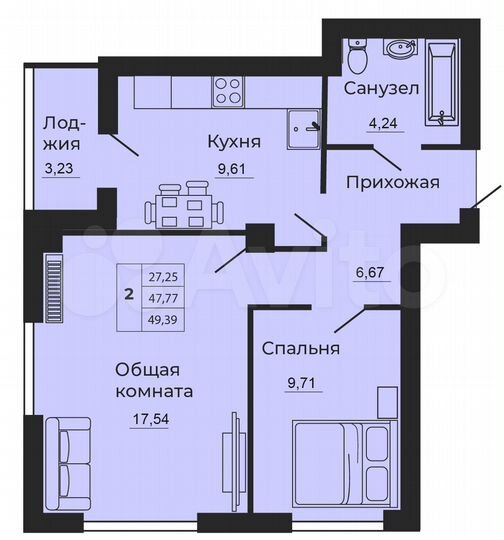 2-к. квартира, 49 м², 14/24 эт.