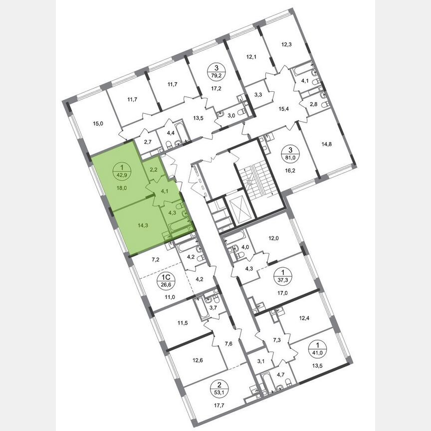 1-к. квартира, 42,9 м², 4/17 эт.